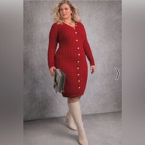 Rebdolls Red Ribbed Long Sleeve Sweater Dress